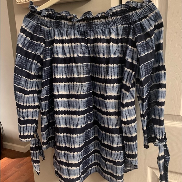 Michael Kors Women's Ruffled Off the Shoulder LS Tie Dye Top in Chambray NWT - M - Picture 8 of 10